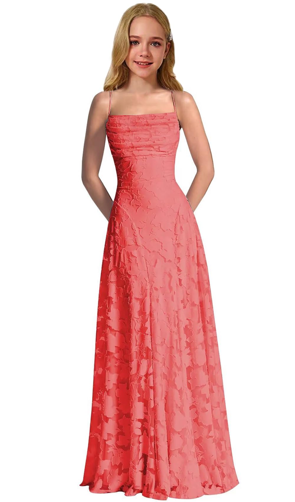 Lace Floral Junior Bridesmaid Dresses Long Spaghetti Strap Prom Dress for Teens Formal Gown Flower Girls Dress