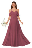Women's Long Chiffon Bridesmaid Dresses Ruffle V Neck Formal Evening Prom Gown Spaghetti Strap Maxi Wedding Guest Dress