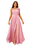 One Shoulder Bridesmaid Dresses Long for Women Satin Formal Gown Wedding Guest Dress