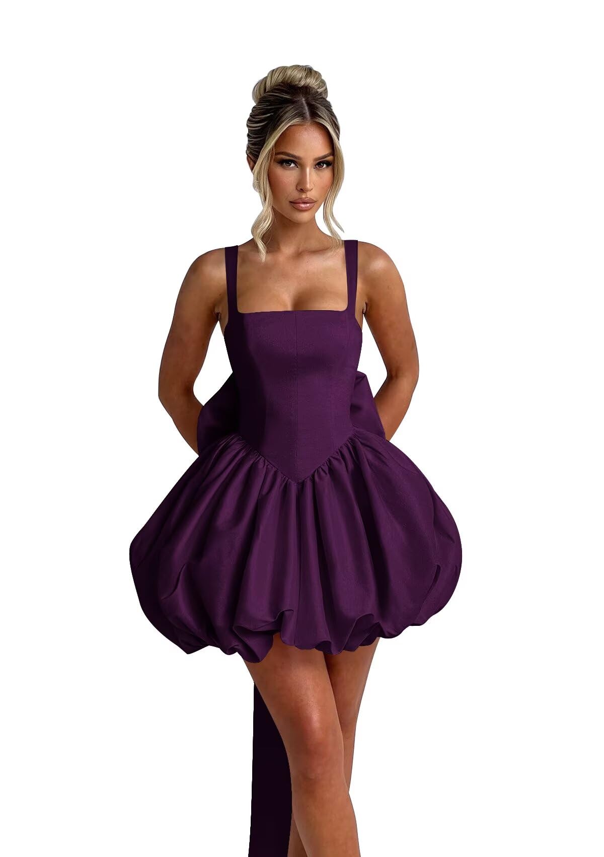 Puffy Satin Homecoming Dresses Mini A-line Short Prom Dress with Bow Cocktail Party Gown