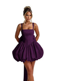 Puffy Satin Homecoming Dresses Mini A-line Short Prom Dress with Bow Cocktail Party Gown