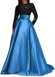 Kingbridal Gowns Long Sleeve Sequin Prom Dresses for Women Satin A-line Formal Dress 2026 Sparkly Evening Party Gowns with Pockets