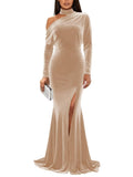 Mermaid Velvet Prom Dresses with Slit 2027 Long Sleeve Formal Dress for Women One Shoulder Evening Party Gowns