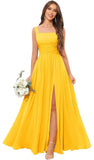 Kingbridal Chiffon A-line Bridesmaid Dresses for Women 2027 Long Square Neck Pleated Formal Evening Party Dress with Slit