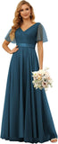Damen Brautjungfernkleider mit Flatterärmeln, Tüll, lang, V-Ausschnitt, Empire-Taille, formelles Kleid 