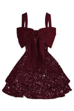 Sparkly Tiered Sequin Flower Girl Dress Spaghetti Straps Short Birthday Pageant Formal Mini Dresses