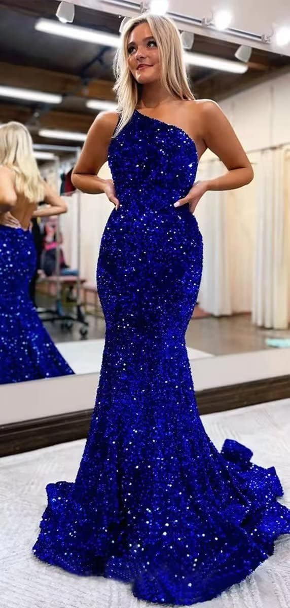 Women's Strapless Sequin Prom Dresses with Train Criss-Cross Mermaid Long Formal Evening Gowns