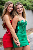 Red Sweetheart Mini Party Dresses with Cut Glass Mirrors