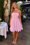 Yellow A Line Strapless Chiffon Homecoming Dresses With Scarf