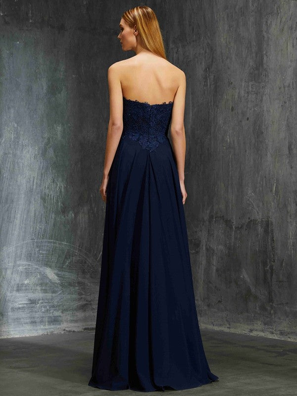A-Line/Princess Sweetheart Sleeveless Floor-Length Applique Chiffon Dresses Prom Evening Dress