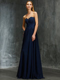 A-Line/Princess Sweetheart Sleeveless Floor-Length Applique Chiffon Dresses Prom Evening Dress
