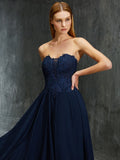 A-Line/Princess Sweetheart Sleeveless Floor-Length Applique Chiffon Dresses Prom Evening Dress