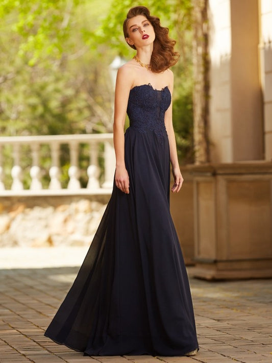 Vestido de fiesta de noche de gasa con apliques, sin mangas, corte princesa, escote corazón, largo hasta el suelo