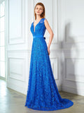 A-Linie/Princess-Linie V-Ausschnitt Ärmellos Sweep/Pinsel Zug Schleife Spitze Kleider Ball-/Abendkleid