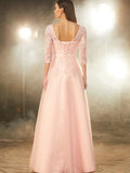 A-Line/Princess Bateau 1/2 Sleeves Floor-Length Applique Tulle Dresses Evening Mother of the Bride Dress