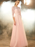 A-Line/Princess Bateau 1/2 Sleeves Floor-Length Applique Tulle Dresses Evening Mother of the Bride Dress
