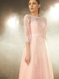 A-Line/Princess Bateau 1/2 Sleeves Floor-Length Applique Tulle Dresses Evening Mother of the Bride Dress