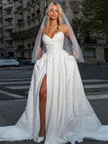 Strapless Jacquard Satin Prom Dresses for Women Corset A Line Long Formal Evening Party Gowns with Slit