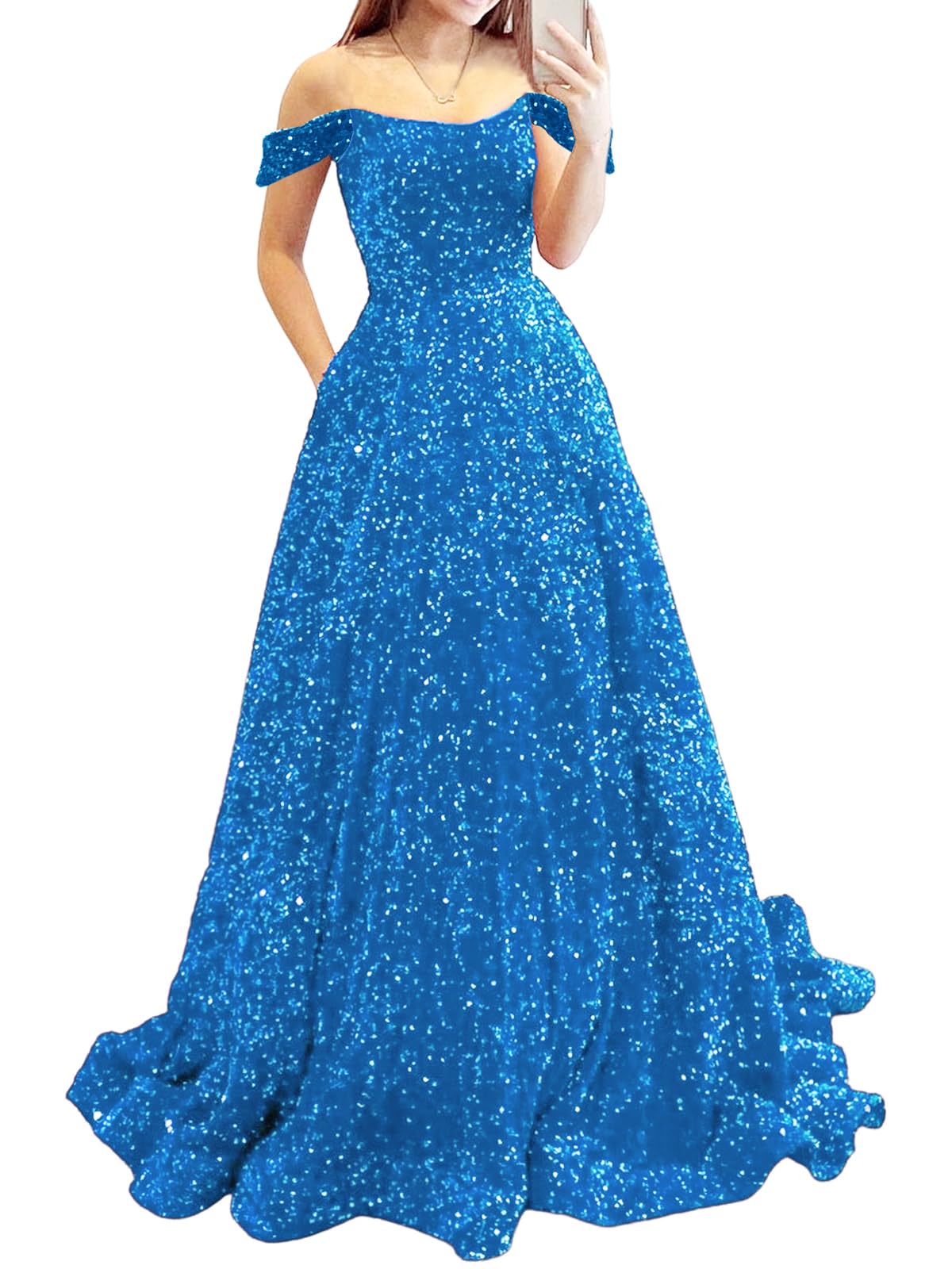 Prom Dresses Long A Line with Pockets Formal Evening Ball Gowns Velvet Velvet Sequins Black Tie Wedding Party Dress