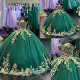 Sparkly Tulle Sweet 15 16 Quinceanera Dress Lace 3D Floral Ball Gown Strapless Puffy Prom Formal Gown