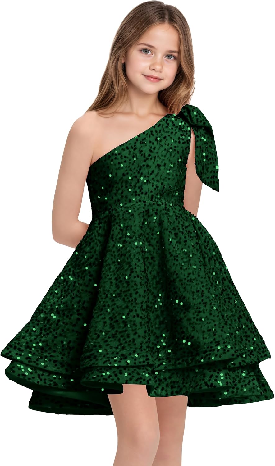 Sequins Flower Girl Dresses Short - One Shoulder Princess Pageant Dress Kids A Line Communion Formal Party Gown