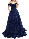 Prom Dresses Long A Line with Pockets Formal Evening Ball Gowns Velvet Velvet Sequins Black Tie Wedding Party Dress