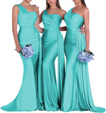 One-Shoulder-Brautjungfernkleider für Hochzeiten, Meerjungfrau-Satin-Ballkleider, lang, figurbetont, formelle Abendkleider 