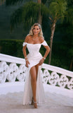 Off Shoulder Mermaid Prom Dresses with Slit 2027 Long Satin Pleated Formal Dress for Women Evening Party