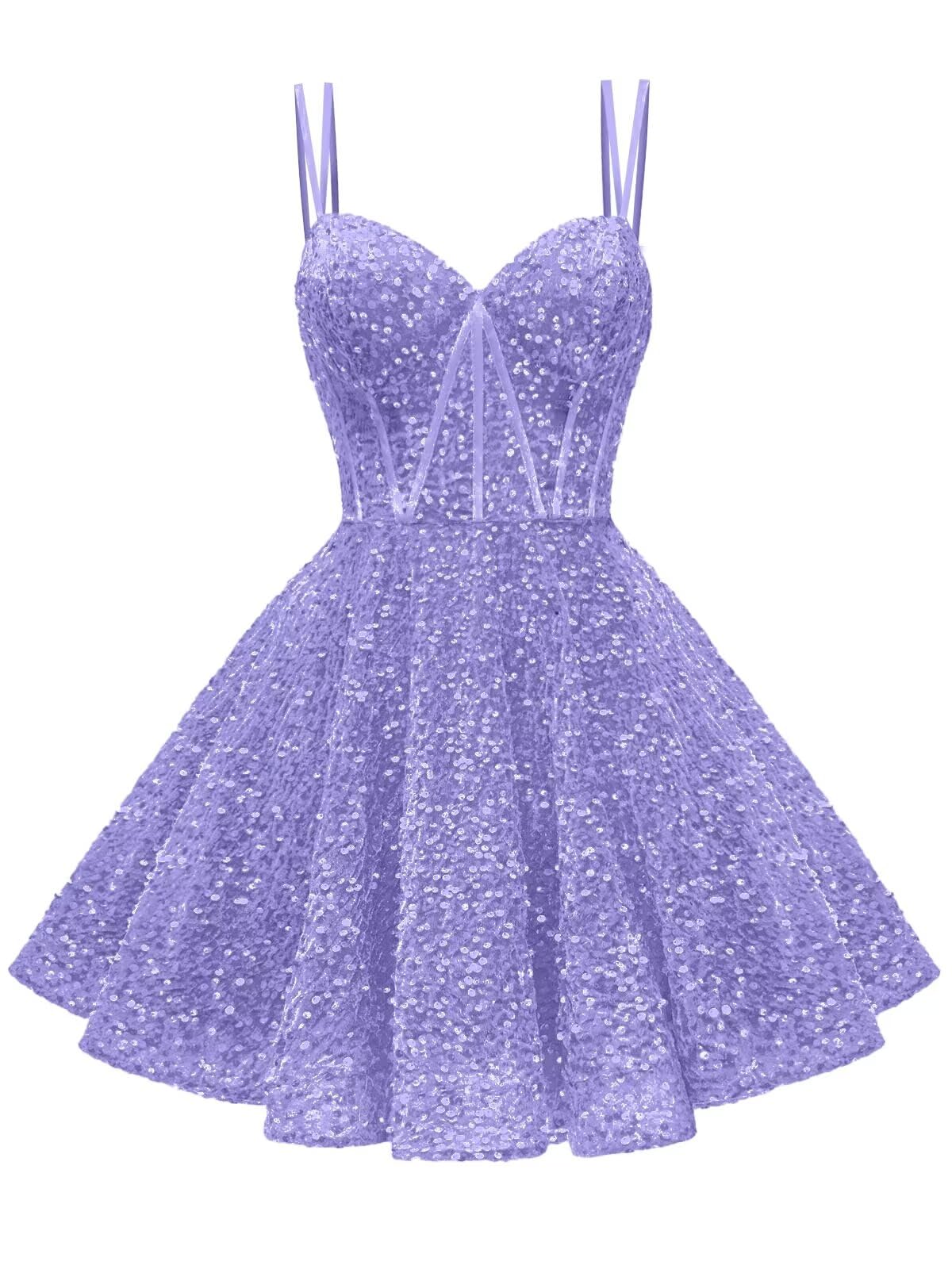 Kingbridal Gowns Sparkly Sequin Homecoming Dresses for Teens 2027 Flowy Spaghetti Straps A-Line Short Formal Prom Dress with Pockets