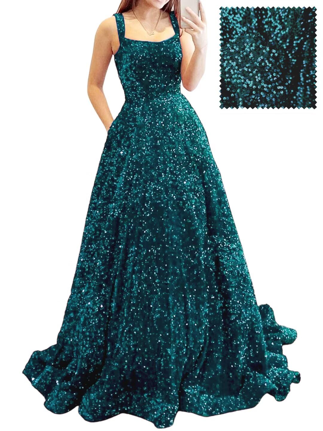 Prom Dresses Long A Line with Pockets Formal Evening Ball Gowns Velvet Velvet Sequins Black Tie Wedding Party Dress