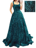 Prom Dresses Long A Line with Pockets Formal Evening Ball Gowns Velvet Velvet Sequins Black Tie Wedding Party Dress