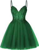 Vestidos cortos de encaje floral para adolescentes, vestido de fiesta con ilusión de tul brillante