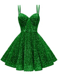 Kingbridal Gowns Sparkly Sequin Homecoming Dresses for Teens 2027 Flowy Spaghetti Straps A-Line Short Formal Prom Dress with Pockets
