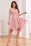 Women's Short Bridesmaid Dresses 2025 V Neck Ruched Chiffon Formal Cocktail Party Dress