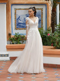Women's Elegant Lace Beach Wedding Dresses for Bride 2025 with Sleeves Wedding Bridal Gowns