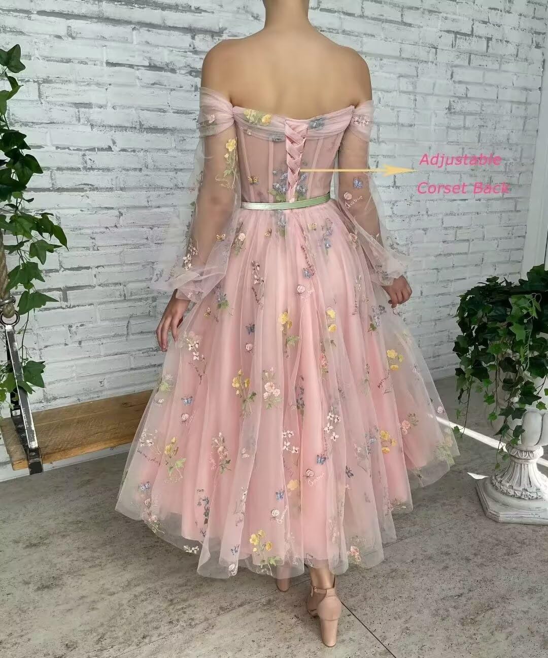 Vestidos de fiesta de tul con bordado de flores para mujer, 2024, largos, con hombros descubiertos, formales, para noche 
