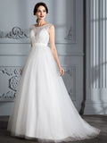 A-Linie/Princess-Linie Ärmellos V-Ausschnitt Sweep/Pinsel zug Tüll Brautkleider