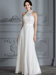 A-Linie/Princess-Linie U-Ausschnitt Ärmellos Bodenlang Chiffon Brautkleider