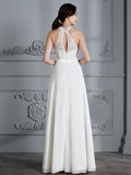 A-Linie/Princess-Linie U-Ausschnitt Ärmellos Bodenlang Chiffon Brautkleider