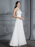 A-Linie/Princess-Linie U-Ausschnitt Ärmellos Bodenlang Chiffon Brautkleider