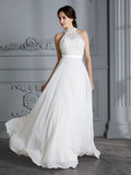 A-Linie/Princess-Linie U-Ausschnitt Ärmellos Bodenlang Chiffon Brautkleider