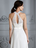 A-Linie/Princess-Linie U-Ausschnitt Ärmellos Bodenlang Chiffon Brautkleider