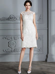 A-Line/Princess Sleeveless Scoop Knee-Length Lace Satin Wedding Dresses Bridal Gowns