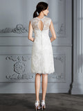 A-Line/Princess Sleeveless Scoop Knee-Length Lace Satin Wedding Dresses Bridal Gowns
