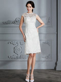 A-Line/Princess Sleeveless Scoop Knee-Length Lace Satin Wedding Dresses Bridal Gowns