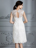 A-Line/Princess Sleeveless Scoop Knee-Length Lace Satin Wedding Dresses Bridal Gowns