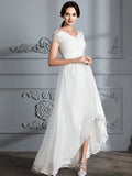 A-Linie/Princess-Linie V-Ausschnitt Kurze Ärmel Asymmetrisch Tüll Brautkleider