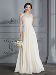 A-Linie/Princess-Linie U-Ausschnitt Chiffon Ärmellos Bodenlang Brautkleider Brautkleider