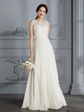 A-Linie/Princess-Linie U-Ausschnitt Chiffon Ärmellos Bodenlang Brautkleider Brautkleider