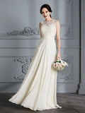 A-Linie/Princess-Linie U-Ausschnitt Chiffon Ärmellos Bodenlang Brautkleider Brautkleider